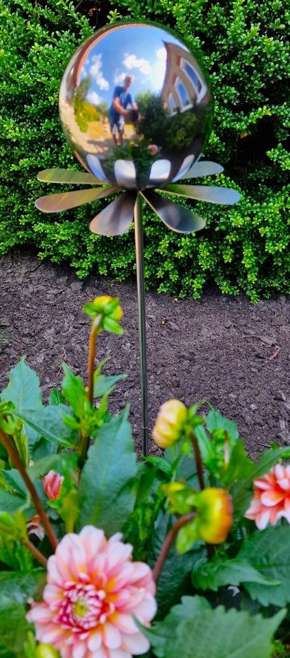 Jürgen Bocker - Gartenambiente Gartenstecker Blütenzauber Rotterdam Rosenkugel 15 cm Edelstahl mit Stab 80 cm von Jürgen Bocker - Gartenambiente