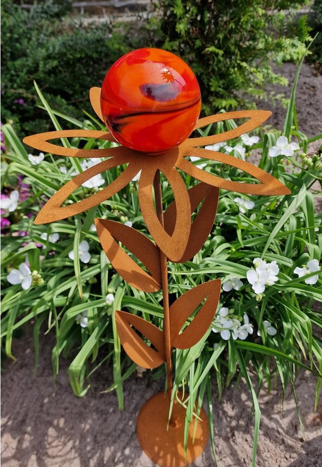 Jürgen Bocker - Gartenambiente Gartenstecker Glaszauber Blume Paris Cortenstahl 77 cm mit Standfuß von Jürgen Bocker - Gartenambiente