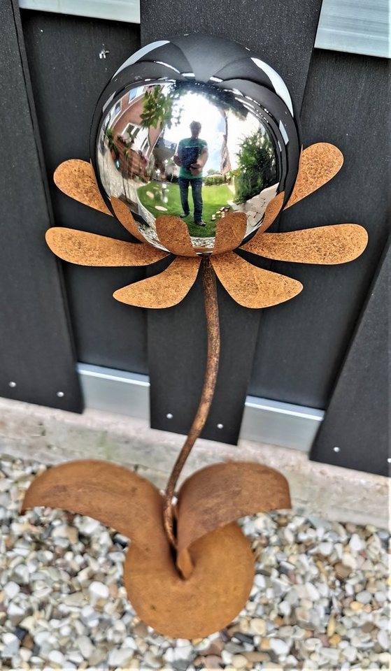 Jürgen Bocker - Gartenambiente Gartenstecker Skulptur Blume Brüssel Corten 77 cm mit Kugel + Standfuß von Jürgen Bocker - Gartenambiente