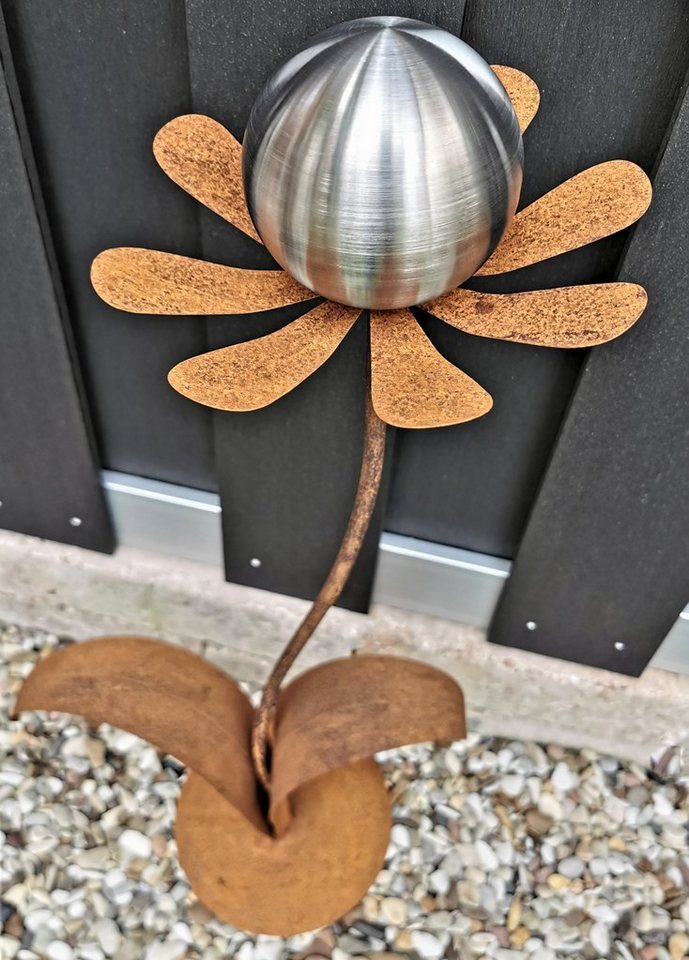 Jürgen Bocker - Gartenambiente Gartenstecker Skulptur Blume Brüssel Corten 77 cm mit Kugel + Standfuß von Jürgen Bocker - Gartenambiente