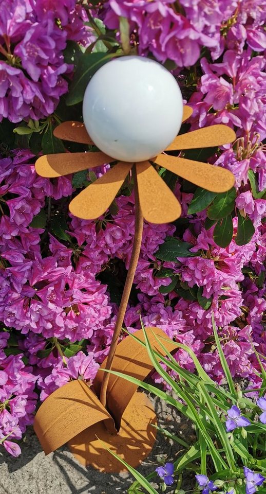 Jürgen Bocker - Gartenambiente Gartenstecker Skulptur Blume Brüssel Corten 77 cm mit Kugel + Standfuß von Jürgen Bocker - Gartenambiente