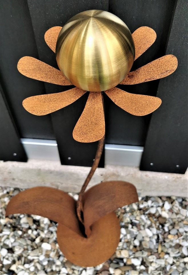 Jürgen Bocker - Gartenambiente Gartenstecker Skulptur Blume Brüssel Corten 77 cm mit Kugel + Standfuß von Jürgen Bocker - Gartenambiente