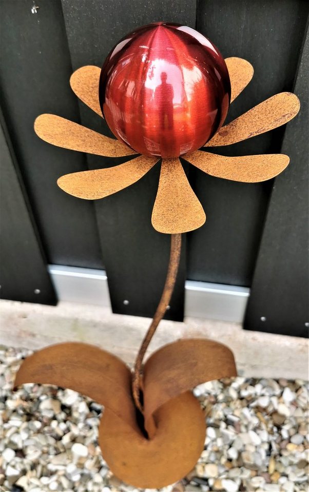 Jürgen Bocker - Gartenambiente Gartenstecker Skulptur Blume Brüssel Corten 77 cm mit Kugel + Standfuß von Jürgen Bocker - Gartenambiente