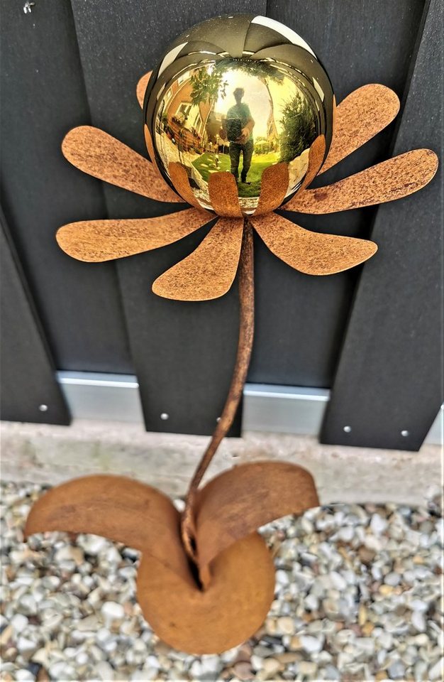 Jürgen Bocker - Gartenambiente Gartenstecker Skulptur Blume Brüssel Corten 77 cm mit Kugel + Standfuß von Jürgen Bocker - Gartenambiente