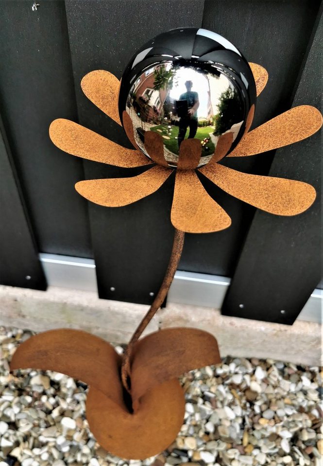 Jürgen Bocker - Gartenambiente Gartenstecker Skulptur Blume Brüssel Corten 77 cm mit Kugel + Standfuß von Jürgen Bocker - Gartenambiente