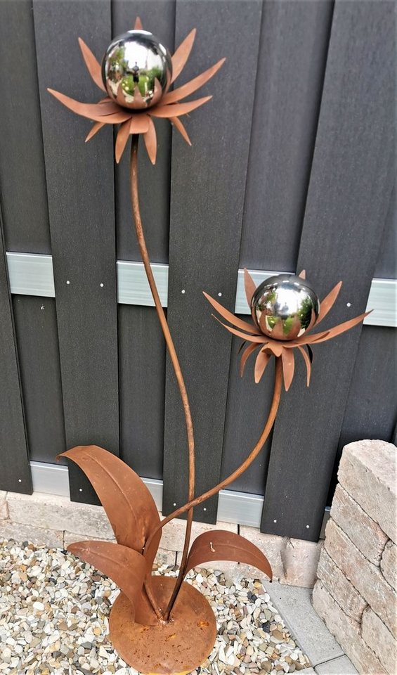 Jürgen Bocker - Gartenambiente Gartenstecker Blume Milano 120 cm Kugel Edelstahl poliert Cortenstahl Garten von Jürgen Bocker - Gartenambiente