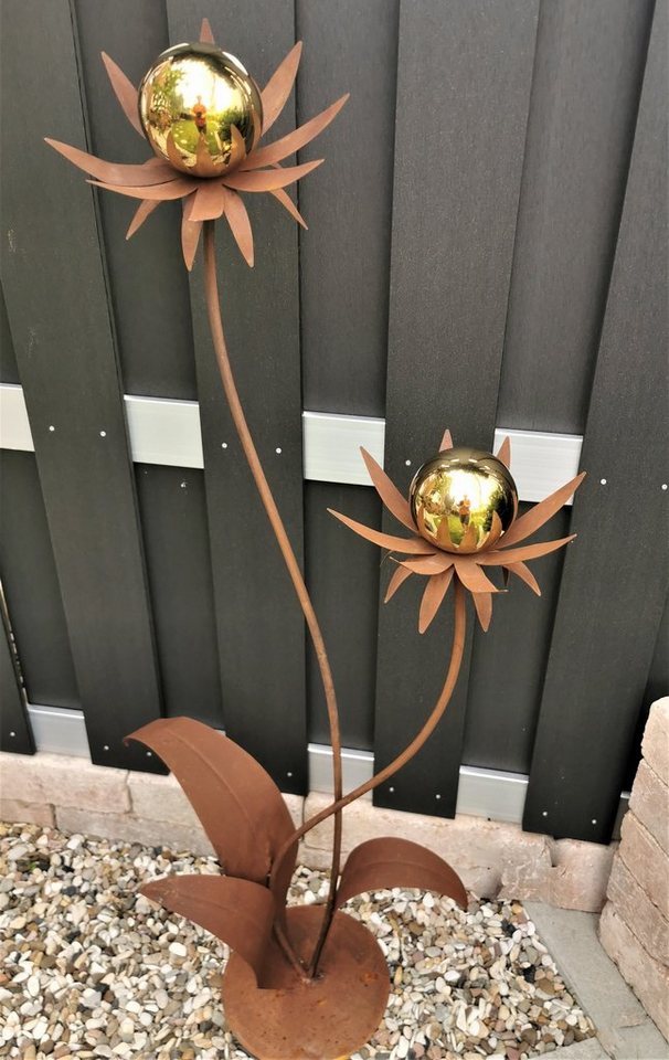 Jürgen Bocker - Gartenambiente Gartenstecker Blume Milano 120 cm Kugel gold poliert Cortenstahl Garten von Jürgen Bocker - Gartenambiente