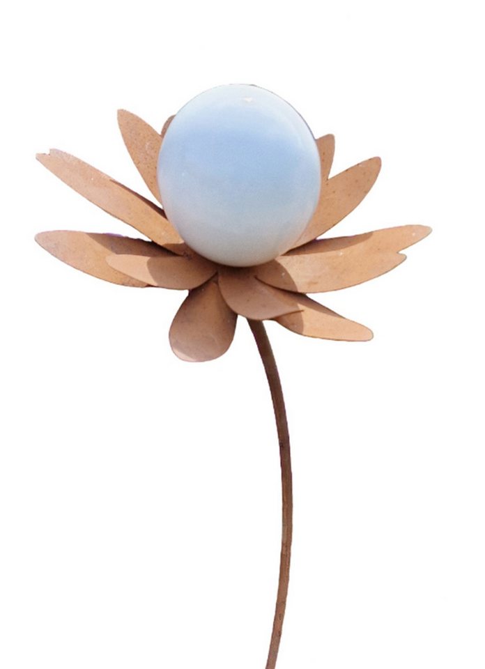 Jürgen Bocker - Gartenambiente Gartenstecker Skulptur Blume Palermo Corten 120 cm Kugel weiß poliert von Jürgen Bocker - Gartenambiente