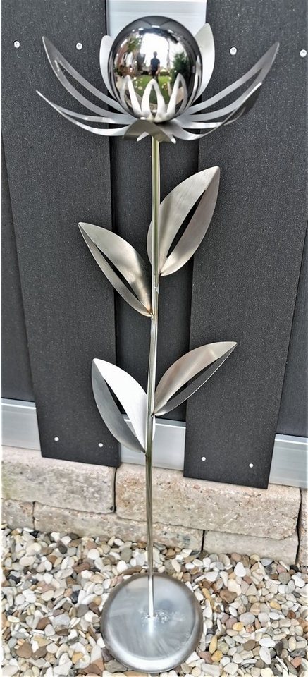 Jürgen Bocker - Gartenambiente Gartenstecker Blume Paris Edelstahl matt 77 cm mit Kugel und Standfuß von Jürgen Bocker - Gartenambiente