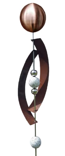 Jürgen Bocker Garten-Ambiente Gartenstecker Skulptur Deimos 145 cm aus Cortenstahl & Edelstahl mit obere Kugel Edelstahl Golden Rose matt gebürstet von Jürgen Bocker Garten-Ambiente