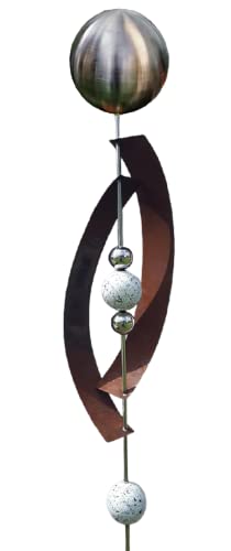 Jürgen Bocker Garten-Ambiente Gartenstecker Skulptur Deimos 145 cm aus Cortenstahl & Edelstahl mit obere Kugel Edelstahl Schwarz matt gebürstet von Jürgen Bocker Garten-Ambiente