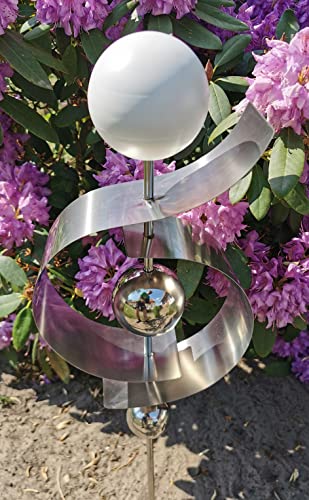 Jürgen Bocker Garten-Ambiente Gartenstecker Skulptur Jupiter 100 cm aus Edelstahl matt gebürstet mit obere Kugel Edelstahl weiß matt gebürstet von Jürgen Bocker Garten-Ambiente