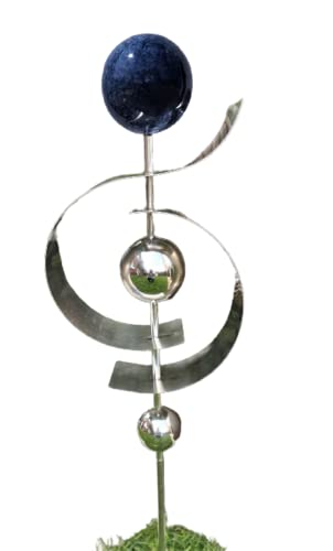 Jürgen Bocker Garten-Ambiente Gartenstecker Skulptur Jupiter 100 cm matt gebürstet mit obere Kugel Edelstahl Lackierung Marmor blau, Silber, BS 100 003 c von Jürgen Bocker Garten-Ambiente