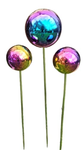 Jürgen Bocker Garten-Ambiente Rosenkugel 3er Set 15-10-10 cm Edelstahl Rainbow poliert mit Stab 80 cm Gartenstecker Beetstecker von Jürgen Bocker Garten-Ambiente