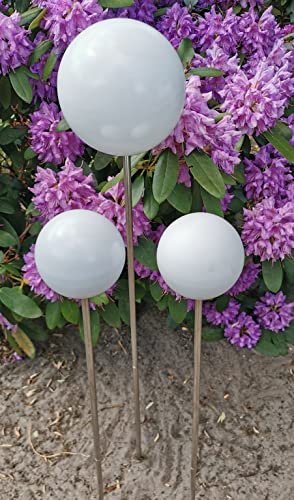 Jürgen Bocker Garten-Ambiente Rosenkugel 3er Set 15-10-10 cm Edelstahl weiß matt gebürstet mit Stab 80 cm Gartenstecker Beetstecker von Jürgen Bocker Garten-Ambiente