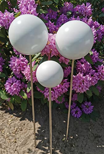 Rosenkugel 3er Set 15-15-10 cm Edelstahl weiß matt gebürstet mit Stab 80 cm Gartenstecker Beetstecker von Jürgen Bocker Garten-Ambiente