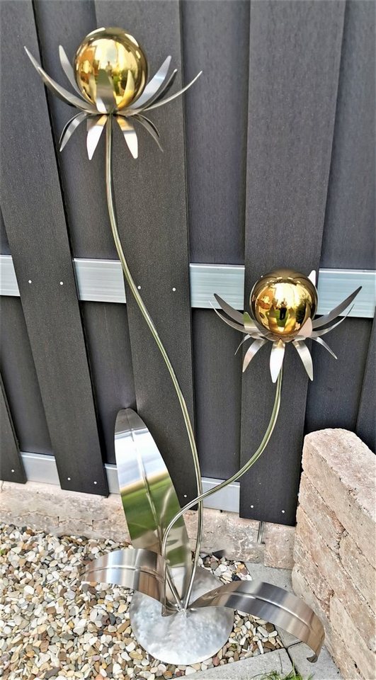 Jürgen Bocker - Gartenambiente Gartenstecker Blume Milano 120 cm Kugel Edelstahl gold poliert Standfuß Garten von Jürgen Bocker - Gartenambiente