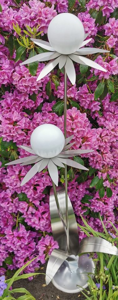 Jürgen Bocker - Gartenambiente Gartenstecker Blume Milano 120 cm Kugel weiß matt Standfuß Gartendeko von Jürgen Bocker - Gartenambiente