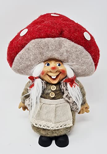 Jürgen Schleiß Konfektion Deko Figur Wichtel Zwerg Pilz mit Zöpfen Frau, Textil grau rot, 31cm, Weihnachtsdeko Weihnachtswichtel Dekofigur Winter Weihnachten Türstopper von Jürgen Schleiß Konfektion