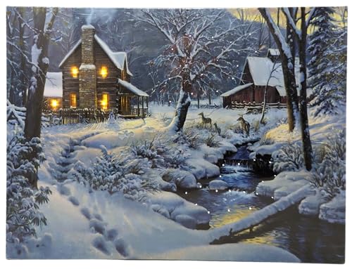 Jürgen Schleiß Konfektion LED-Bild Leinwandbild Leuchtbild Wandbild 30x40cm flackernd Wellnes Landschaft Rehe Weihnachten von Jürgen Schleiß Konfektion