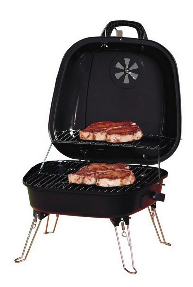 Jürgen Westerholt GmbH Holzkohlegrill Koffergrill mit klappbaren Füßen 40 x 36 x 33 cm Minigrill, Festivalgrill, tragbar, Schwarz, Belüftungsvorrichtung von Jürgen Westerholt GmbH