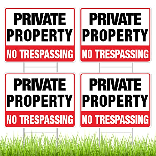 4 Stück 30.5x22.9 cm Private Property No Trespassing Schild Warnschilder für Eigentum, wasserdicht, Heimsicherheitsschilder mit 4 Stück H-förmigen Heringen für Sicherheit und Privatsphäre von Juexica