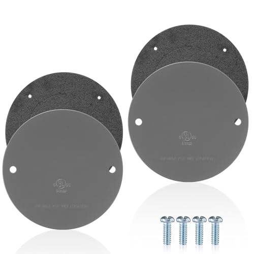 Juexica 2 Stück 10,2 cm runde wetterfeste Deckenabdeckung Elektrokasten-Abdeckplatte blanko Metall-Wandplatte mit Schrauben und wasserdichten Unterlegscheiben für den Innen- und Außenbereich von Juexica