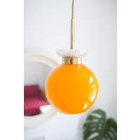 Sara Pendellampe Mcm Hängeleuchte Orange Mini Vintage Deckenleuchte Kleine Leuchte Jugoslawien Retro Glas Gold Kristall Messing von Jugosik