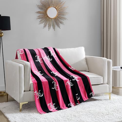 Juicy Couture Cabana Flauschige Überwurfdecke aus Mikrofaser, gestreift, 127 x 178 cm, Hot Pink gestreift, luxuriöse Mikrofaser-Plüschdecke für ultimativen Komfort und gemütliche Wärme von Juicy Couture