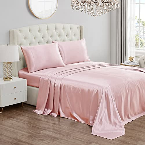 Juicy Couture Satin-Bettlaken-Set | seidig Glatte Bettlaken | Queen-Size-Bettwäsche | 4-teiliges Set beinhaltet Spannbetttuch, Bettlaken und 2 Kissenbezüge | knitterfrei und fusselfrei | Rosa von Juicy Couture