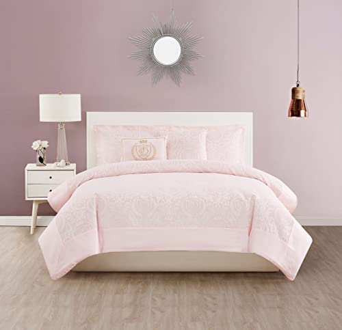 Juicy Couture – Steppdecken-Set | Dovona Design Bettwäsche | Queensize-Bettwäsche | 5-teiliges Set beinhaltet 1 Tröster, 2 Kissenbezüge und 2 Dekokissen | knitterfrei und fusselfrei | Rosa Blush von Juicy Couture