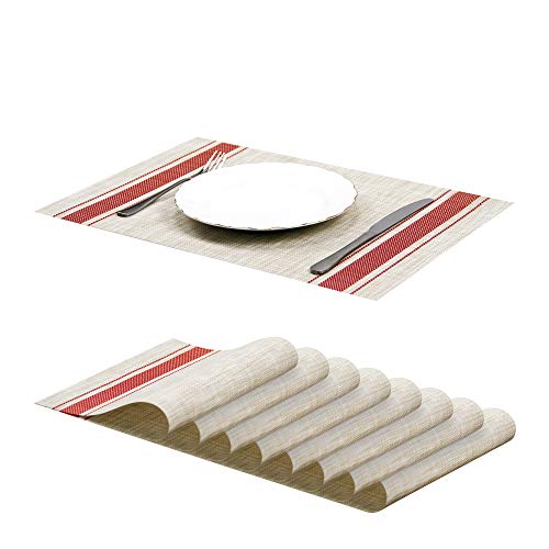 Jujin Tischsets 8er Set rutschfest Waschbar PVC Hitzebeständig Tischsets für Esstisch Beige von Jujin