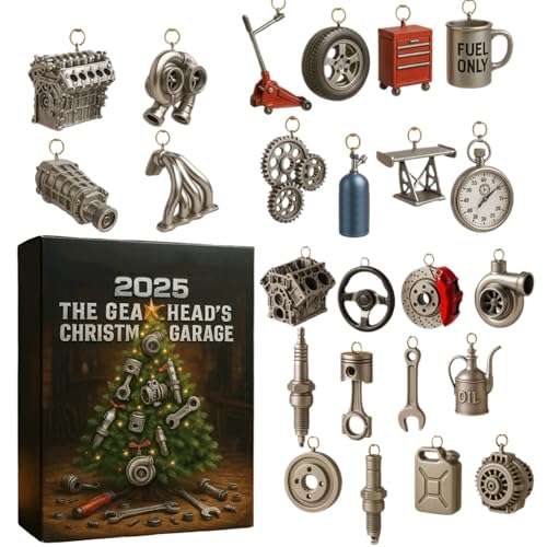 Adventskalender 2025 | 24-tägige Mini-Autoteile Und -werkzeuge -Kalender | Weihnachtsbaum -Decor -Acrylanhänger | 2D Kalendergeschenke Für Autoenthusiasten Und Mechaniker von Jukeoiu