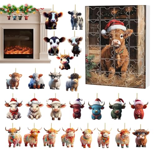 Highland Cow Adventskalender 2025, 24 Tägiger Weihnachtskalender Mit Aus Acryl, 2D Süße Tiere Highlands Cows Spielzeug, Weihnachtsferien Countdown Kalender Highland Cow Adventskalender 2025, 24 Tägiger Weihnachtskalender Mit Aus Acryl, 2D Süße Tiere Highlands Cows Spielzeug, Weihnachtsferien Countdown Kalender von Jukeoiu