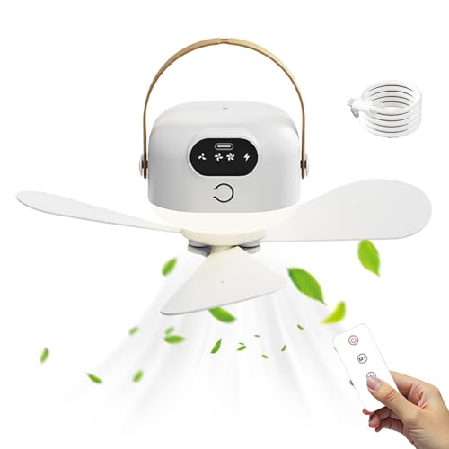 Jukeoiu Camping Deckenventilator - USB-Rechargebares Kühlgerät Mit Fernbedienung | Deckenventilator Mit Fernbedienung 3 Geschwindigkeitsstufen & Licht Für Camping Garten Festival Glamping Terrasse von Jukeoiu