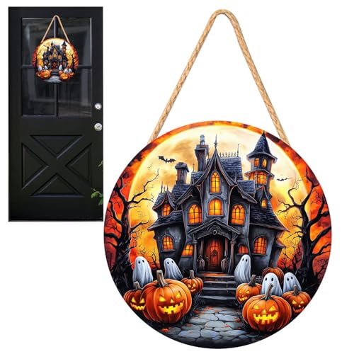 Jukeoiu Fröhliches Halloween Türschild,Holz Halloween Wandschild 2D - Wanddeko für Eingangsbereich Gruseliges Esszimmer mit Geisterhaus Kürbis Weißem Geist Jukeoiu Fröhliches Halloween Türschild,Holz Halloween Wandschild 2D - Wanddeko für Eingangsbereich Gruseliges Esszimmer mit Geisterhaus Kürbis Weißem Geist von Jukeoiu