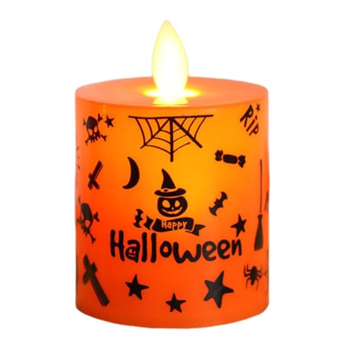Jukeoiu Halloween Dekorationen LED Kerzen, flackernde Flamme LED Elektronische Kerzenform Licht, Graffiti Muster Elektronische Batterie Licht Ornament für Party Szene von Jukeoiu