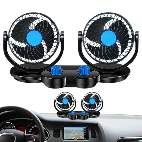 Jukeoiu Lüfter Für Auto Ohne AC,Zweifach Auto Ventilator 12V/24V | Fahrzeugzubehör Für Armaturenbrett Boot Dach Van Camping ATV Rücksitz Golfcart Fenster von Jukeoiu