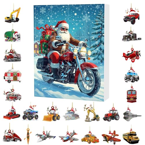 Jukeoiu Weihnachts-Countdown-Kalender – 24 Boxen Weihnachts-Countdown- – 2D-Acryl-Weihnachtsmann-Transport-Thema, Fahrzeuganhänger für Haus, Hof, Baum, Haustür von Jukeoiu