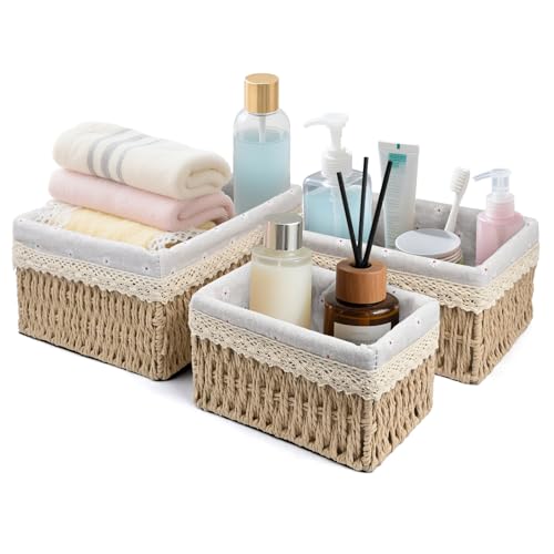 Aufbewahrungskorb Korb Spielzeug Aufbewahrung Badezimmer Körbchen Geflochten Wickeltisch Organizer Körbchen Kinderzimmer Boxen Basket Kleiner Korb 3er Set aus Gewebtem Recyclebarem von Jukibole
