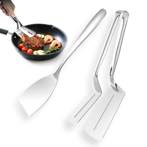 Fischbratwender, Kochwender, Grillsalatzange, Multifunktionale Steakzange (mit Fischzange), Speiselöffel, Verbrühschutz, 2-teiliges Set von Jukibole