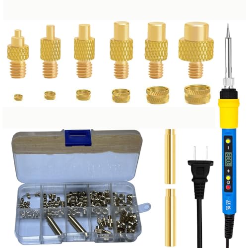 Gewindeeinsätz Lötspitzen Set, Messing Einschmelzgewinde, 60W Einstellbar Lötkolben mit 130 Stück Gewindeeinsätze für 3D Druck M2/M3/M4/M5/M6/M8 + 6 Lötspitzen, für Einschmelzen in 3D-Druck-Teile von Jukibole