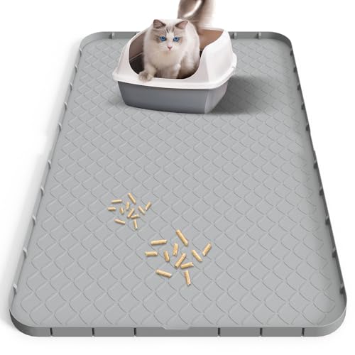 Silikon Katzenklo Matte XXL 80 × 56 cm – Wasserfest, rutschfest & Leicht zu Reinigen– Extra Katzenstreu Matte, Grau, Katzenpfoten Freundlich, für Fressnapf & Katzentoilette, Mehrkatzenhaushalte von Jukibole