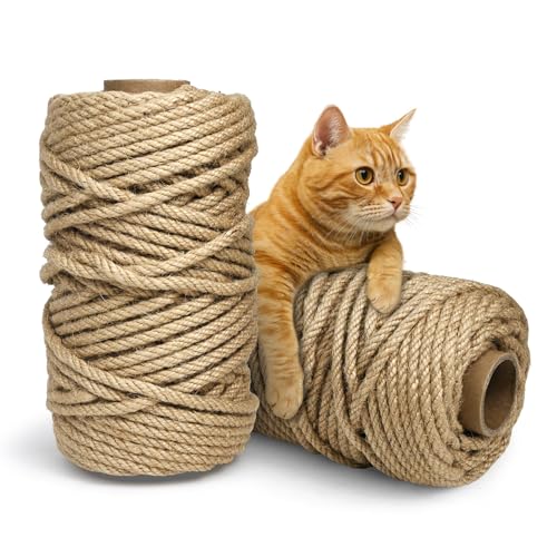 Sisal Rope for Scratching Post 6 mm (50 Metres) Rope Reusable Natural Hemp Rope Suitable for Garden Decoration Cat Tree Cat Accessories Cat Grinding Claw Toy Natural Fibre von Jukibole