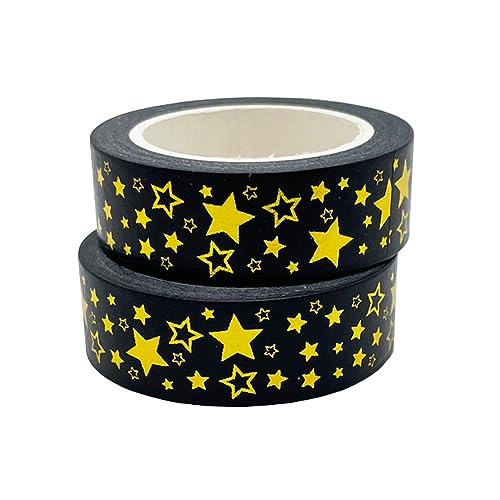 Jukway 2 Rollen Washi Tape Set Gold Foliendruck Masking Tape Muster dekorative Klebeband für DIY Scrapbooking, Handwerk, Geschenkverpackung, 15mm X 10m/Rolle (Schwarz Gold Sterne) von Jukway