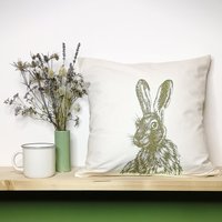Kissenhülle "Hase" Naturweiß Mit Khakifarbenem Siebdruck von JulesLaden