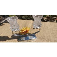 Kerzenhalter Zweiarmig Vintage Glas Mit Metall Kerzenhalter Zweiarmig Vintage Glas Mit Metall von JulesLaedchen