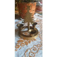 Kleiner Kerzenhalter Messing Dreiarmig Mit Weihnachtsbaum von JulesLaedchen