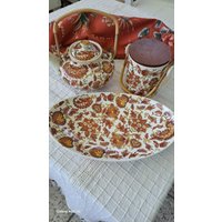 Teekanne Und Passende Dose Porzellan Braun-Rost-Gelb Vintage von JulesLaedchen