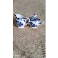 Zuckerdose Und Milchkännchen Weiß Blau - Vintage von JulesLaedchen